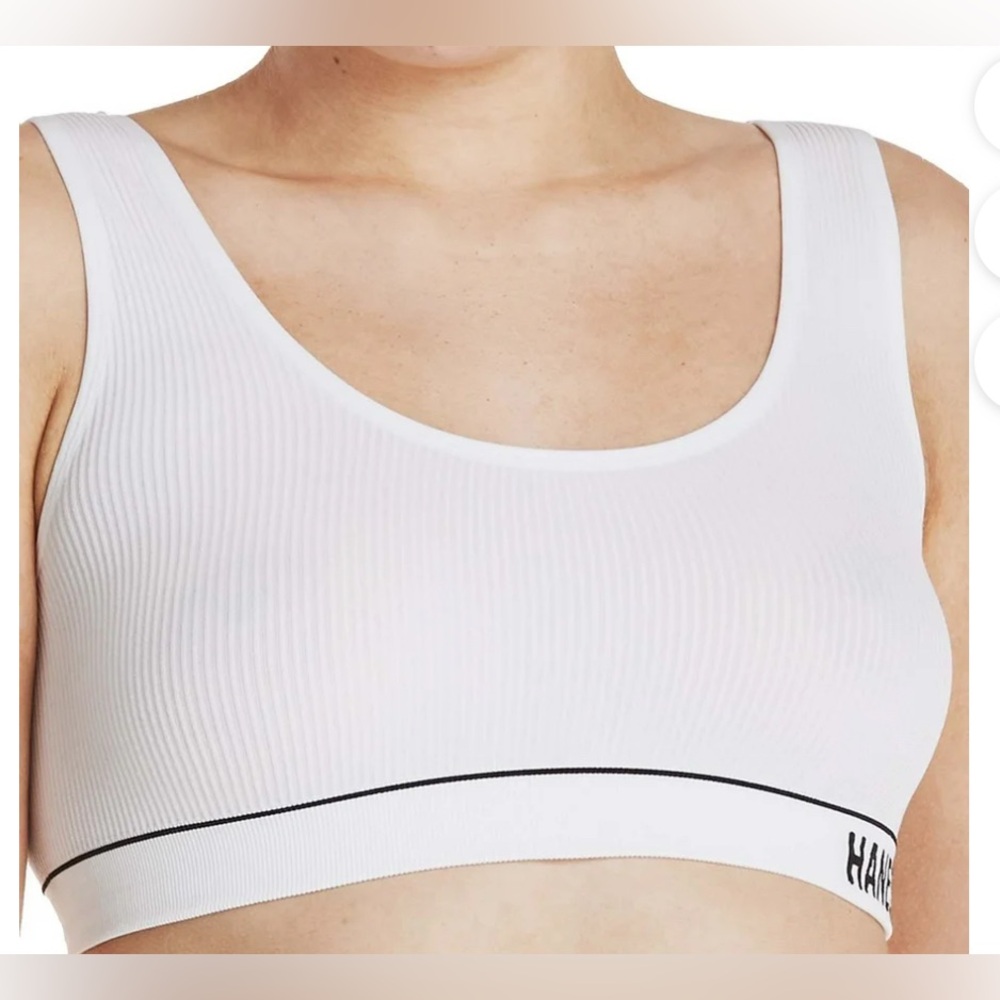 Hanes Originals Women’s Seamless Ribbed Scoop Cropped White Bralette Size Large